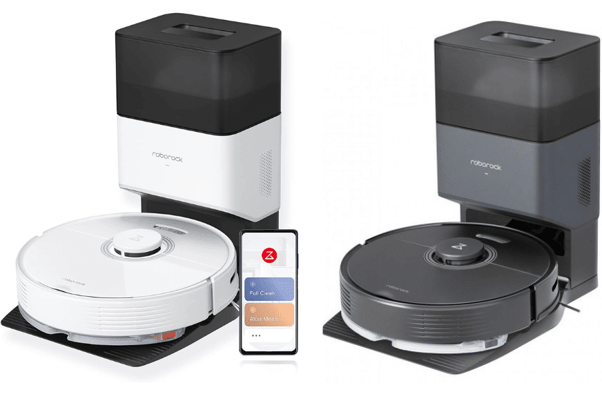 Die Absaugstation des Roborock Q7 Max ist in weißer und schwarzer Farbe zu sehen